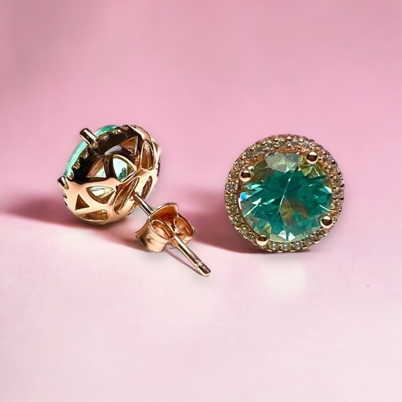 Light Green Tourmaline Earrings 14k Rose Gold Vermeil , October Birthstone Studs - Picture 6 of 7
